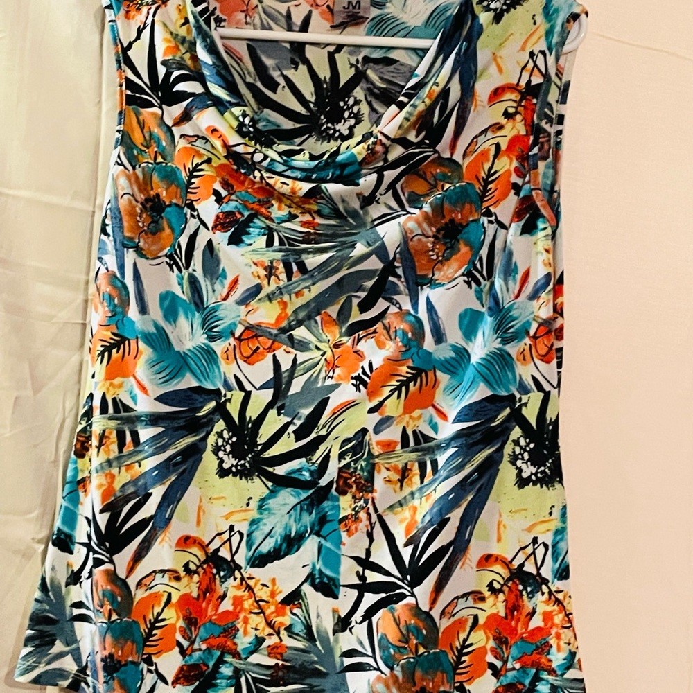 Tropical Floral Cowl Neck Blouse - ulticolor